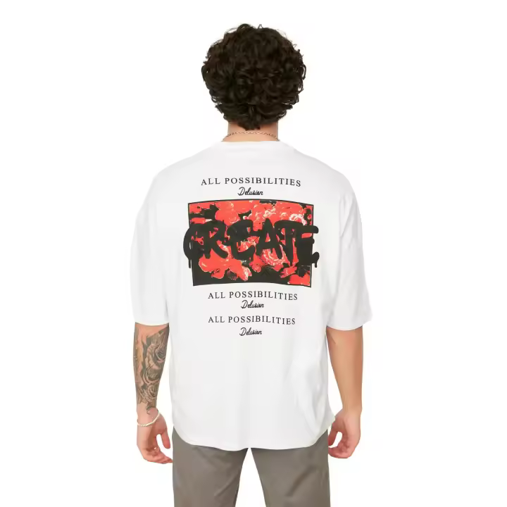 Trendyol White Oversize Printed Short Sleeve T-Shirt Tmnss21Ts0878 - 1
