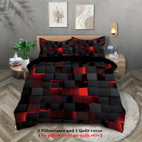 Juego De Cama Moderno 3 Piezas Rojo Transparente Con Efecto De Cuadrícula Para Adolescentes Y Adultos Incluye 1 Funda De Edredón Y 2 Fundas De Cojines - details 0