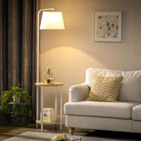 Lámpara de pie de 162 cm y 40 vatios, con dos estantes y una Pantalla de Lino metalizado Blanco, ideal para salones y dormitorios. - details 1