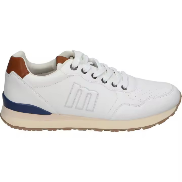 MTNG | Zapatillas Casual Mustang Porland Classic para Hombre – Zapatillas en Color Blanco con Detalles en Azul Marino y Marrón – Con Cordones – Casual – Cómodas – Versátiles – Combinables – Modelo 84755 - 1