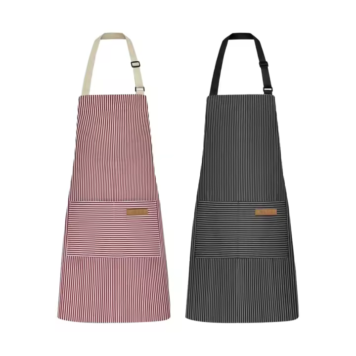 Delantales de cocina de 2 piezas, mezcla de Algodón y poliéster, delantales con Pechera ajustables - 1
