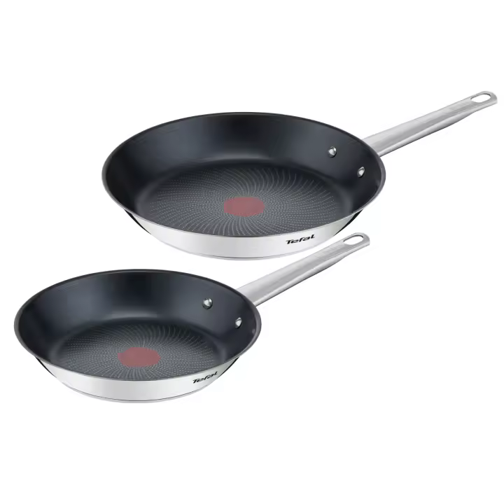 Tefal Cook Eat, Set de 2 sartenes de 24/28 cm, Mango fijo, Acero Inoxidable de Primera Calidad, Inducción, Dorar, Recetas, B922S204 - 1