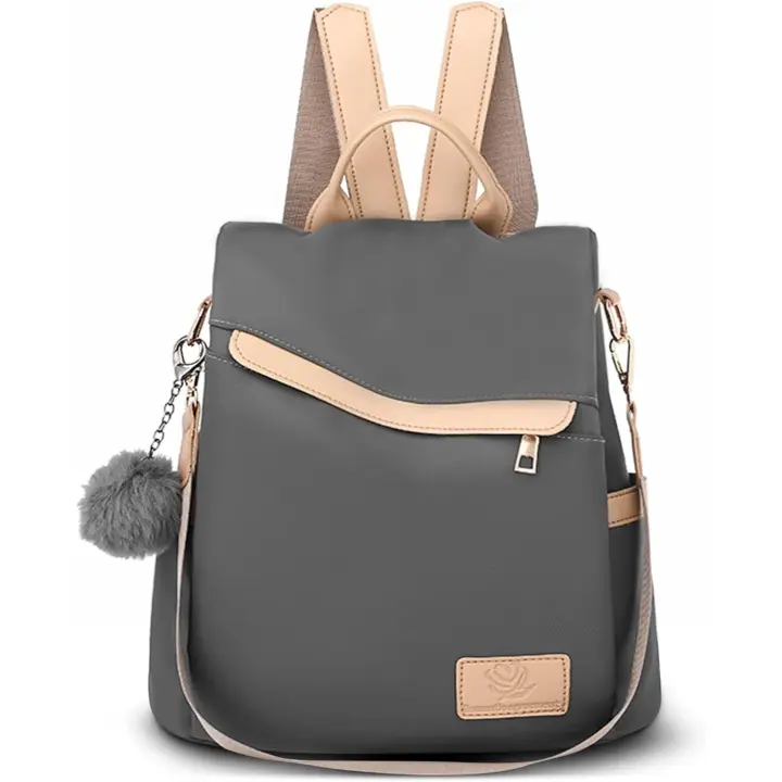 Mochila de Mujer Casual Bolso de Mano Bandoleras Antirrobo Bolsa de Viaje Bolsa de Escuela PU Cuero + Nailon Mochila Adorno de Pompón Señoras Bolsa Mochilas - 1