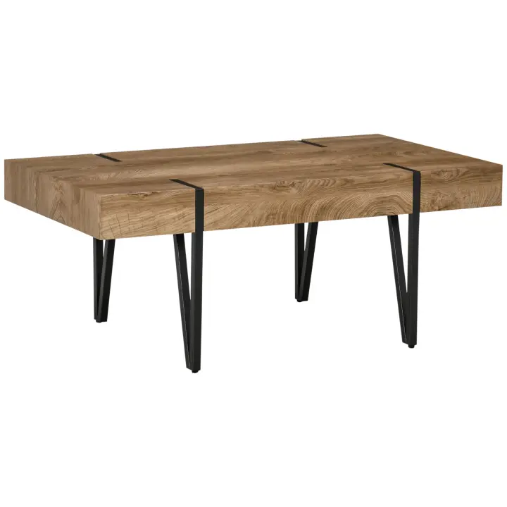 HOMCOM Mesa de Centro Mesa Auxiliar Mesa de Centro Sofá Mesa con Reposapiés Regulables Mesa de Salón Diseño Industrial MDF Metal Madera Natural 105 x 60 x 42 cm - 1