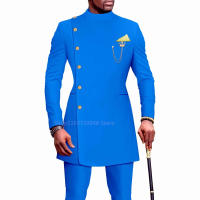 Traje Formal De Hombre Africano Diseño Delgado 2 Piezas Para Boda Prom Fiesta Mejor Hombre Chaqueta Pantalones Material COTON Wool - details 3