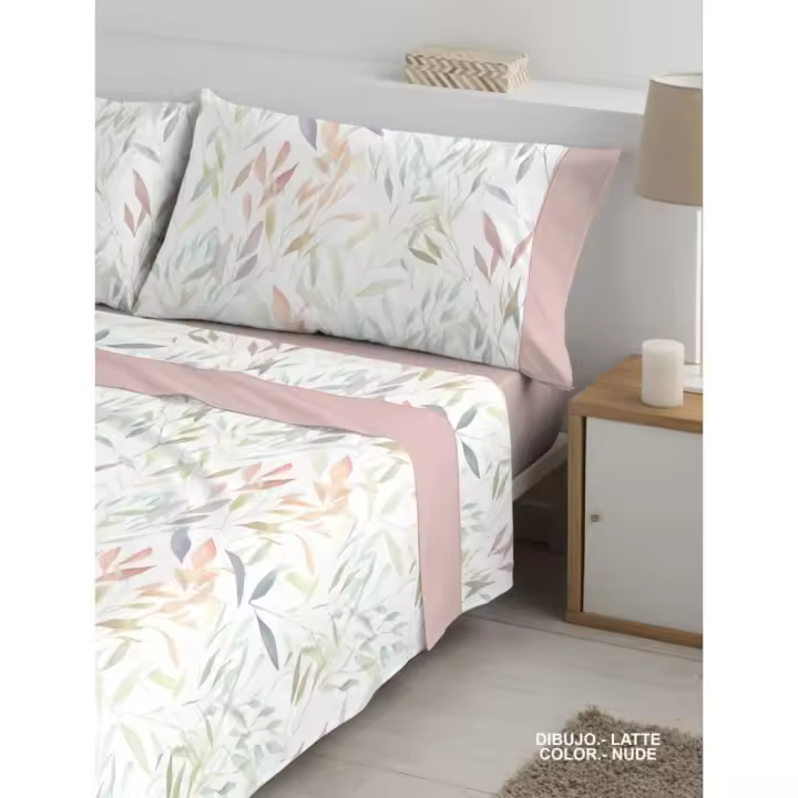 Juego sábanas  100% algodón floreada de Bambú mod. Latte - 1