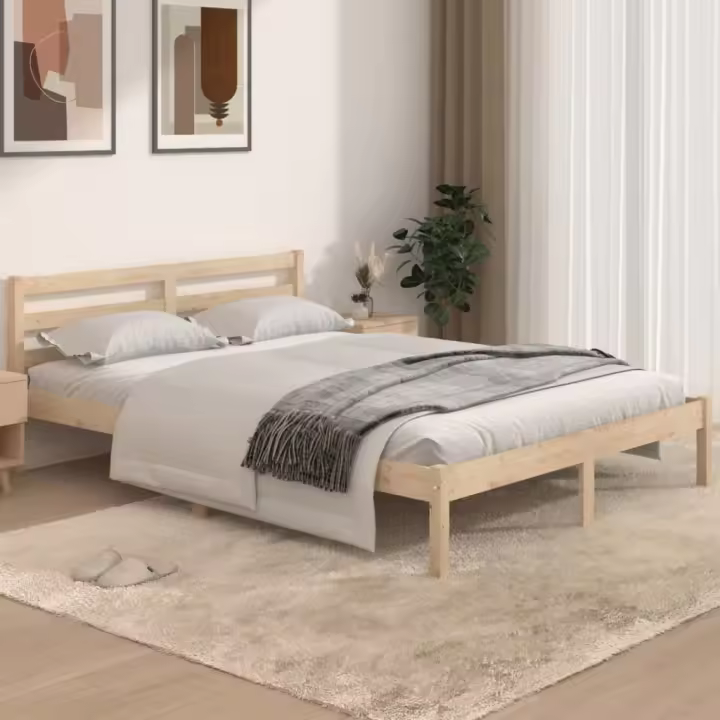 Estructura de Cama de Madera Maciza de Pino 140x190 cm - 1