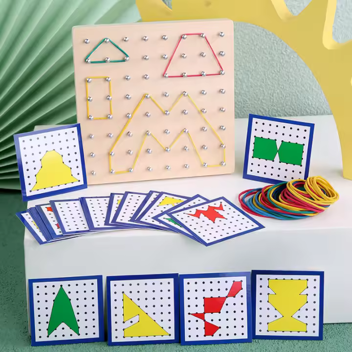 Juguete Educativo Montessori De Madera Con Puzle Geométrico Para Niños Juego Creativo De Gráficos De Uñas Para Educación Temprana - 1