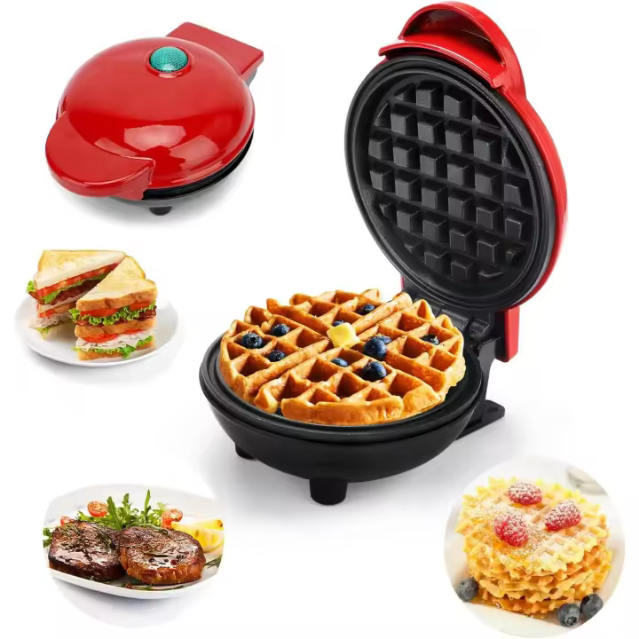 Mini Gofrera Individual 350W, Plancha de Gofres 10cm, Pequeños Gofrera con Revestimiento Antiadherente, Waffle maker para Gofres Clásicos, Paninis, Tortitas, Desayuno, Horneado DIY, para Navidad - 1