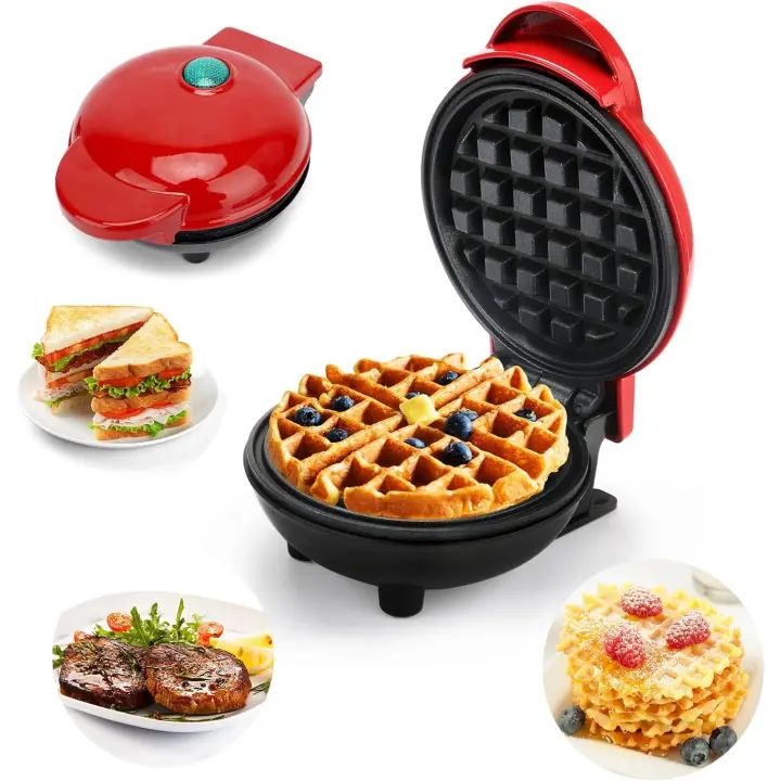 Mini Gofrera Individual 350W, Plancha de Gofres 10cm, Pequeños Gofrera con Revestimiento Antiadherente, Waffle maker para Gofres Clásicos, Paninis, Tortitas, Desayuno, Horneado DIY, para Navidad - 1