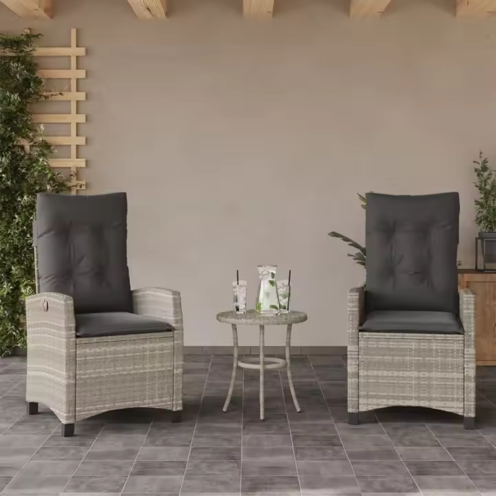 vidaXL Sillones reclinables de jardín con cojines gris 2 uds ratán PE - 1