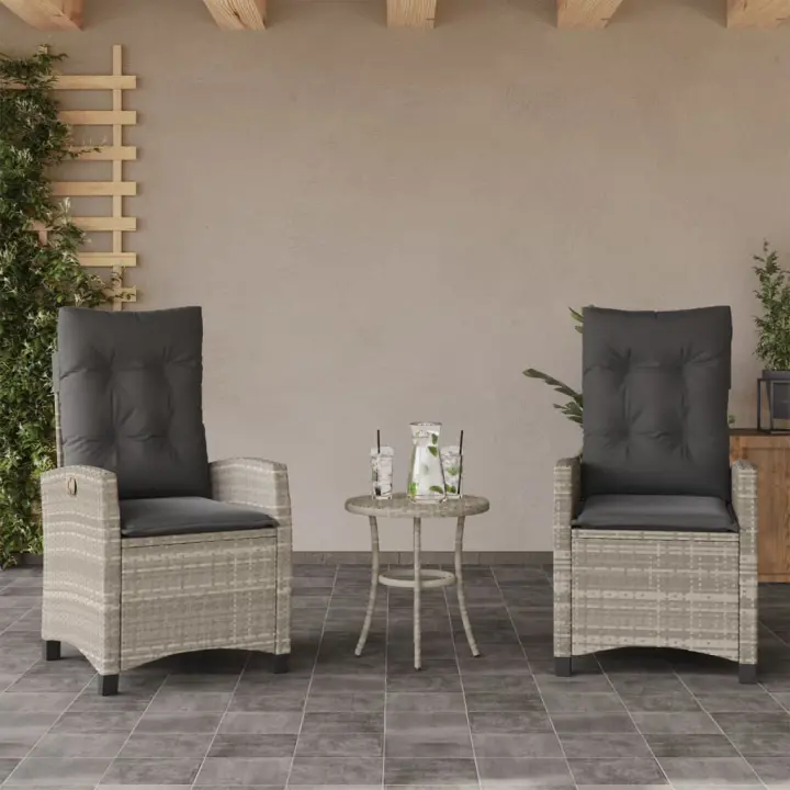 vidaXL Sillones reclinables de jardín con cojines gris 2 uds ratán PE - 1