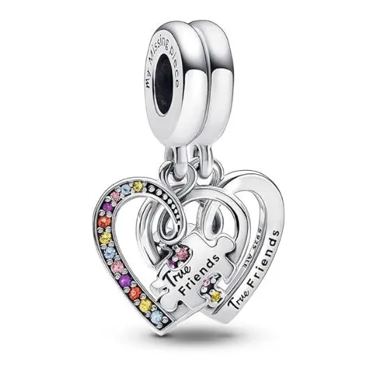 Pandora Momentos de las mujeres de Plata esterlina Pieza del rompecabezas Corazonadas divisible Amistad cuelgan El Encanto, viene con Caja de Giunta original. - 1