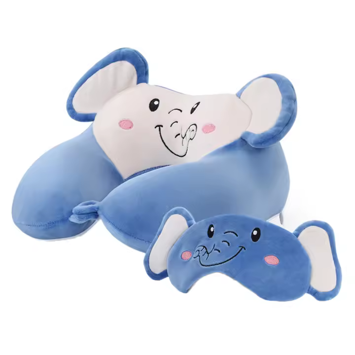 2 apoyos de viaje en forma de U para niños with Antifaz para dormir - Elefante Azul - 1