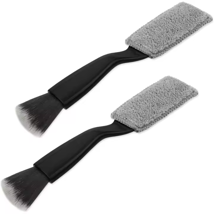 Paquete de 2 cepillos de doble cabezal, cepillo para polvo interior y exterior 2 en 1 para automóvil, antiarañazos, herramienta de limpieza automática (negro) - 1