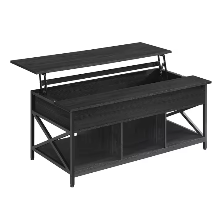 Mesa de centro con tablero elevable, espacio abierto y oculto, ideal para salón comedor, color gris carbón o marrón rústico - 1