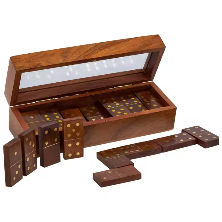 WANDERLUST DECO Juego de Dominó Clásico en Caja de Madera Marrón - 20x7x5.5h Cm - 1