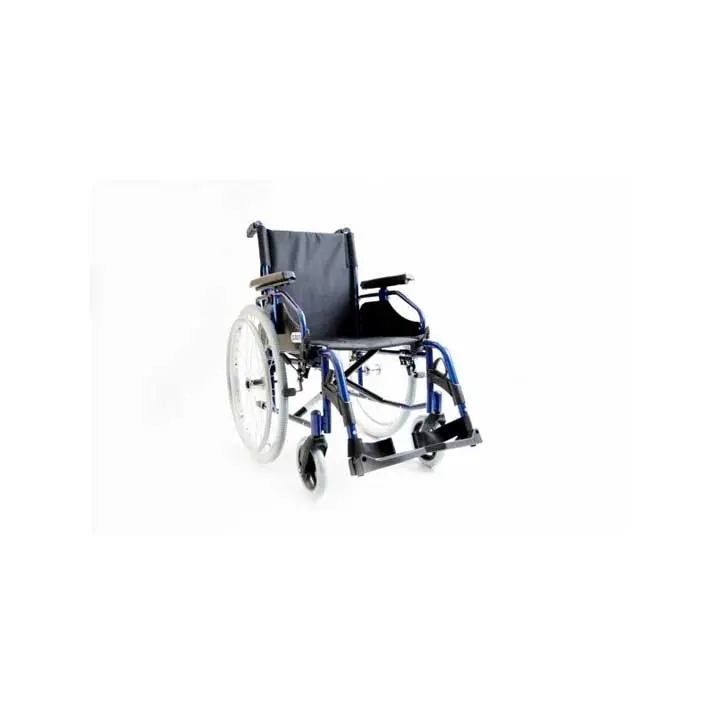 Silla de Ruedas Prim Farma Linus Rueda Grande 500 46 R/G Azul - Cómodo Respaldo - Tapicería Ignífuga E Impermeable - Reposabrazos Elevables y Desmontables - Reposapiés Giratorios y Regulables - Ruedas Macizas Extraíbles - 1