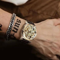 Reloj Mecánico Automático Para Hombre Estilo Business Negro De Zinc Con Luminiscencia Y Tourbillon Hueco Display Romano Resistente Al Agua - details 5