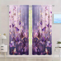 2pcs Cortina De Pintura De Mariposa Morada Para Decoración Del Hogar Tratamiento De Ventana Para Dormitorio Oficina Cocina Sala De Estar Con Bolso De Percha - details 7