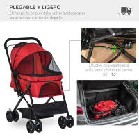 PawHut Cochecito para Mascotas Plegable Carrito para Perros Gatos con Toldo Ajustable Cesta de Almacenaje Correas de Seguridad y Frenos Tela Oxford 600D Acero 76,5x52x95 cm - details 4