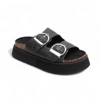 Sandalias de mujer verano color negro con plataforma planta del pie acolchado, ajuste doble hebilla, cómodas y ligeras en tendencia 2025 altamoda - details 0