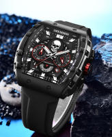 Reloj De Pulsera Militar LIGE Para Hombres Con Dial Grande Y Esqueleto De Cráneo Cronógrafo De Silicona Resistente Al Agua Y Luminoso - details 12