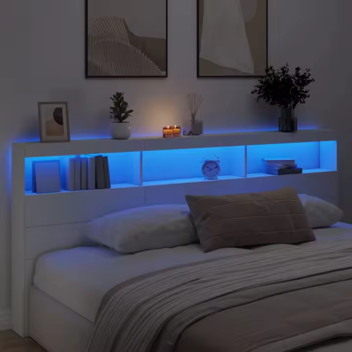 vidaXL Cabecero de cama con LED blanco 220x17x102 cm - 1