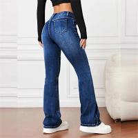 Jeans Flares Micro Para Mujer Casual Vintage Cintura Media Botones Splice Denim Pantalones Oficina Commuter Trend Streetwear - details 6