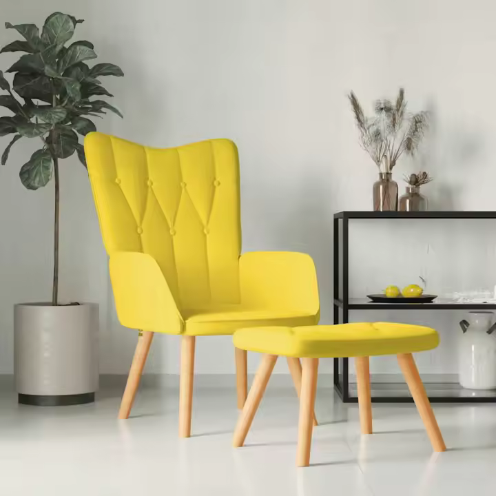 vidaXL Sillón de relax con reposapiés tela en color Negro/Marrón/Amarillo mostaza y más - 1