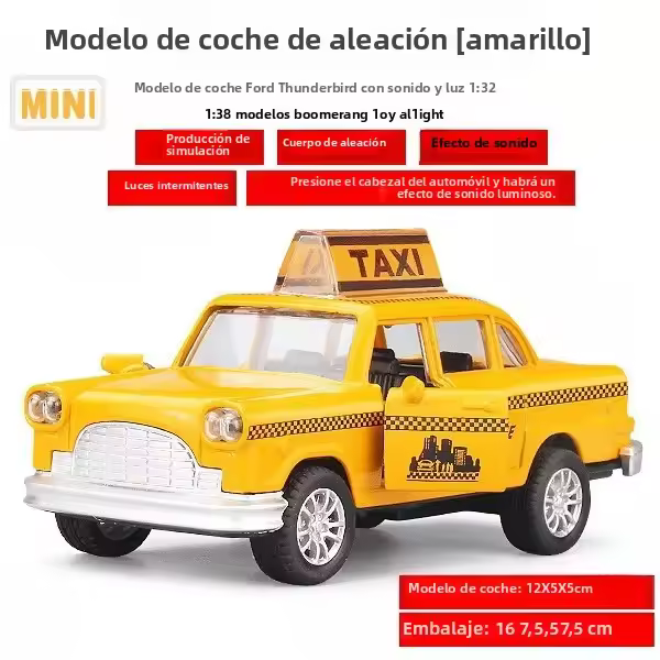 Modelo De Taxi Retro 1/32 En Aleación Juguete De Coche Miniatura Con Sonido Y Luz Para Niños Regalo De Día Del Niño Colección De Juguetes Educativos - 1