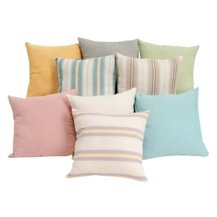 Dcasa Conjunto de 9 cojines de rayas y lisos de algodón natural de 45x45 cm con relleno incluido - 1