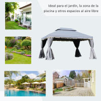 Outsunny Cenador de Jardín 4x3 m Gazebo de Aluminio con Techo de Ventilación 4 Cortinas Laterales 4 Mosquiteras y 8 Orificios de Drenaje para Fiestas Eventos Exterior - details 6