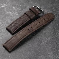 Correa De Reloj De Cuero De Avestruz Sudáfrica Hecha a Mano En Negro Tamaños 18 19 20 21 22MM Vintage Para Hombres Con Hebilla - details 8