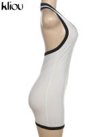 Vestido Halter Para Mujer Kliou Clásico Panelado Ajustado Sin Espalda V-cuello Veraniego Ropa De Calle Delgado Streetwear - details 2