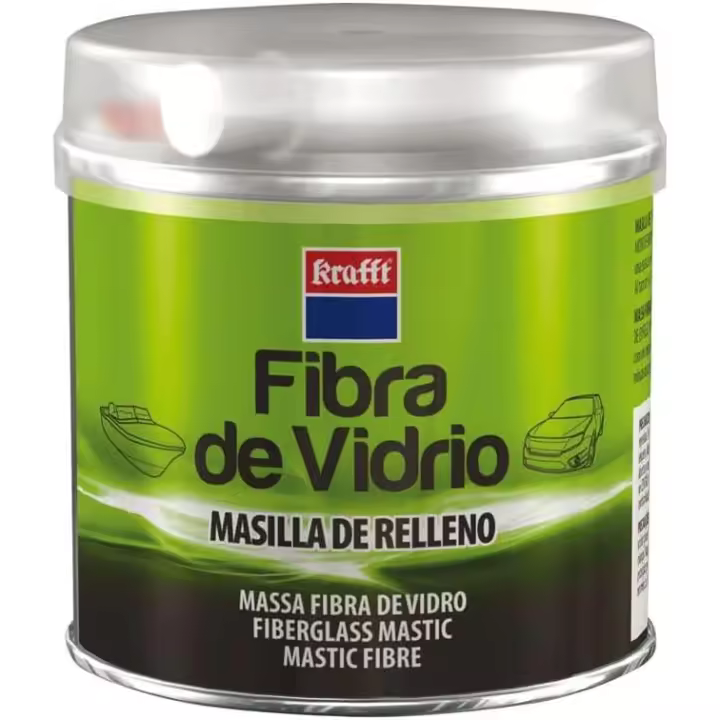 Krafft Masilla Reparadora Fibra Vidrio Carrocerías Lata 250ml: Repara y refuerza carrocerías con esta masilla de fibra de vidrio, ideal para reparaciones duraderas. - 1