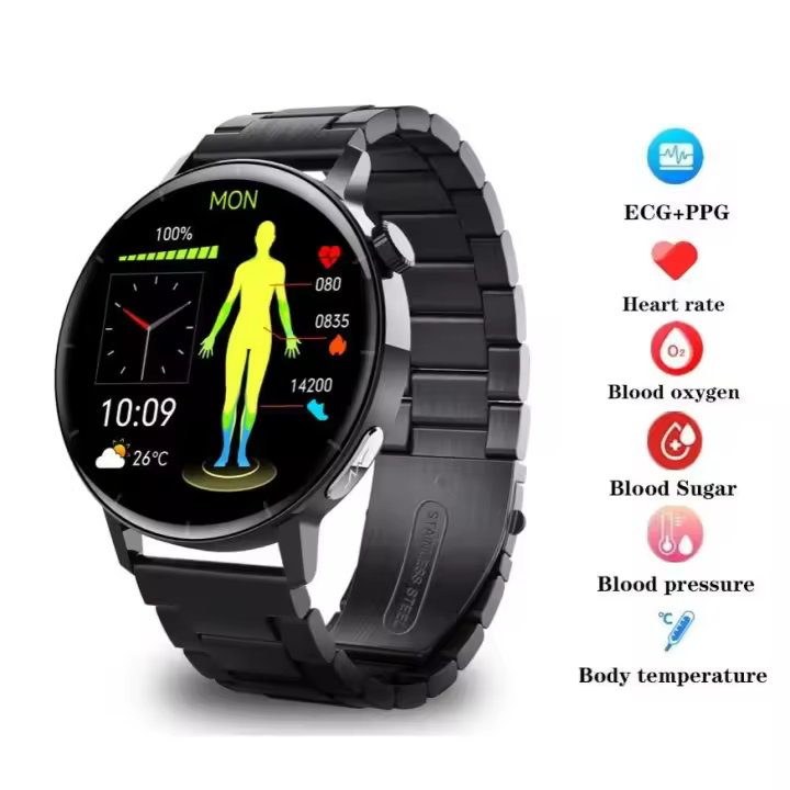 Reloj inteligente Bluetooth, monitoreo de azúcar en sangre, pantalla HD, frecuencia cardíaca saludable, ECG, PPG, oxígeno en sangre, sueño, monitoreo de ejercicio las 24 horas, llamada - 1