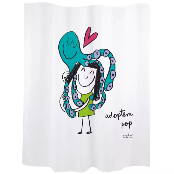 Cortina baño "adoptem pop" blanca polyester - Apto para bañeras y duchas - Incluye 12 anillas para colgar en la barra - Lavable a máquina - Medidas: 180xH200cm - 1