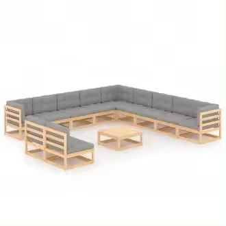 VIDAXL 3076929 juego de muebles modulares para jardines y terrazas en madera de pino con cojines de color gris vida xl - 1