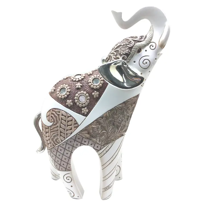CAPRILO REGALOS & DECORACIÓN Figura Decorativa de Resina Étnica "Elefante con Espejos" . Adornos y Esculturas. Regalos Originales. Decoración Hogar. 15 x 7 x 25 cm - 1