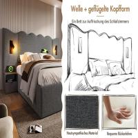 Cama tapizada Twin 160x200 with Luz de Lectura y Carga USB Typo-C, somier de almacenamiento with listones de Madera maciza y metal, Gris, Linen (cojín no incluido). - details 3