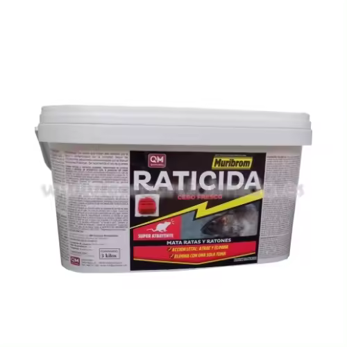 Raticida Cebo Fresco Muribrom QM Veneno Mata Ratas y Ratones - Cubo Cierre Hermético 3 kg - 1