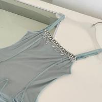 Vestido De Mujer Elegante De Verano Con Cadena De Cristal Y Encaje A-Line Con Cintura Delgada Y Tirantes Vestido De Fiesta De Vacaciones De Un Pie - details 8