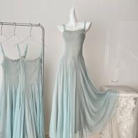 Vestido De Mujer Elegante De Verano Con Cadena De Cristal Y Encaje A-Line Con Cintura Delgada Y Tirantes Vestido De Fiesta De Vacaciones De Un Pie - details 0