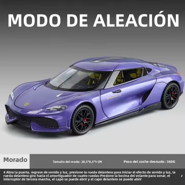 Modelo De Coche Supercarro Gemini GT De Aleación 1/24 Con Sonido Y Luz Vehículo De Simulación Juguete Coleccionable Para Niños - 1