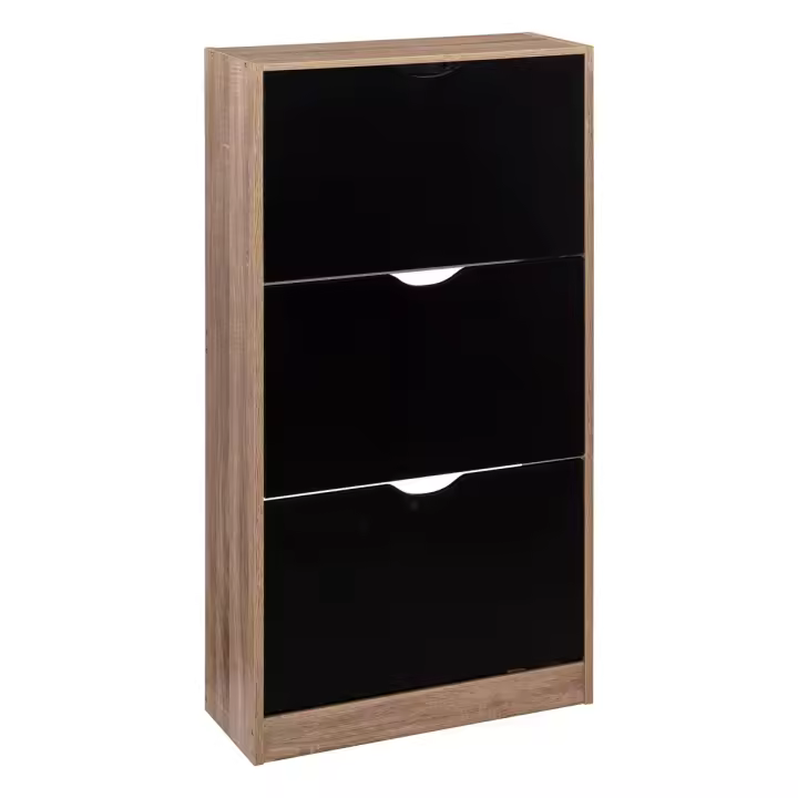 ARISE SHOP-Zapatero 3 Cajones Negro,Zapatero de madera moderno, zapatero entrada recibidor, mueble zapatero para pasillo,60×23,3×119,5cm - 1