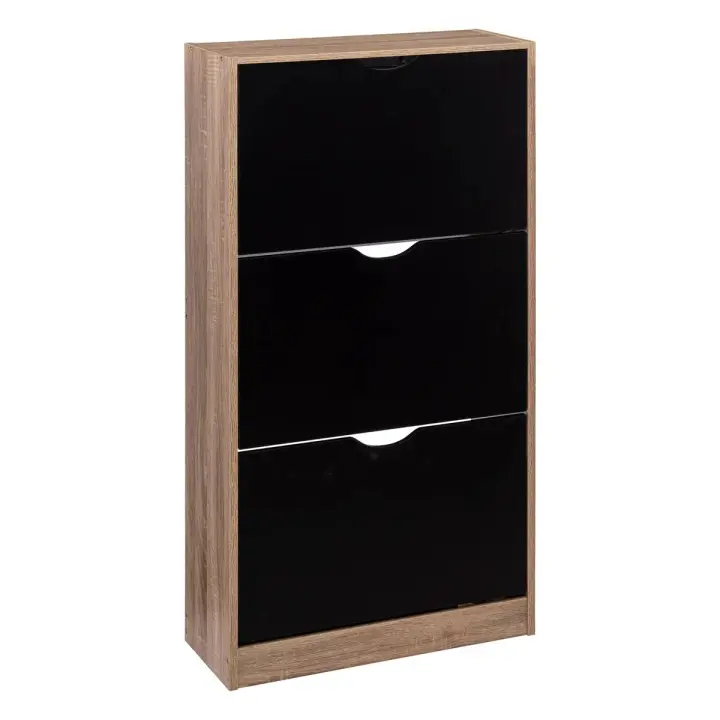 ARISE SHOP-Zapatero 3 Cajones Negro,Zapatero de madera moderno, zapatero entrada recibidor, mueble zapatero para pasillo,60×23,3×119,5cm - 1