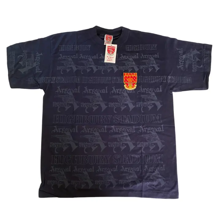 Camiseta Arsenal FC Vintage manga corta con cuello redondo estampada con nombre y escudo Estilo casual ancho de los años 90 con icónico logo bordado Original Nueva con Etiquetas para coleccionistas Oportunidad Deadstock - 1