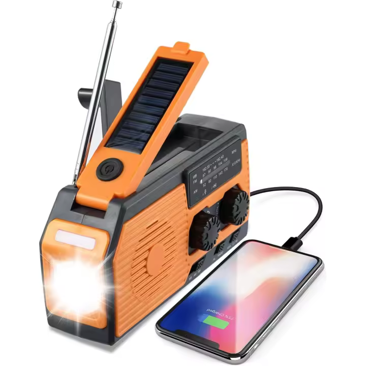 Radio meteorológica de emergencia con manivela solar con linterna y lámpara de lectura, radio portátil AM/FM/NOAA para el hogar y al aire libre, banco de energía de 2000 mAh SOS alarma - 1