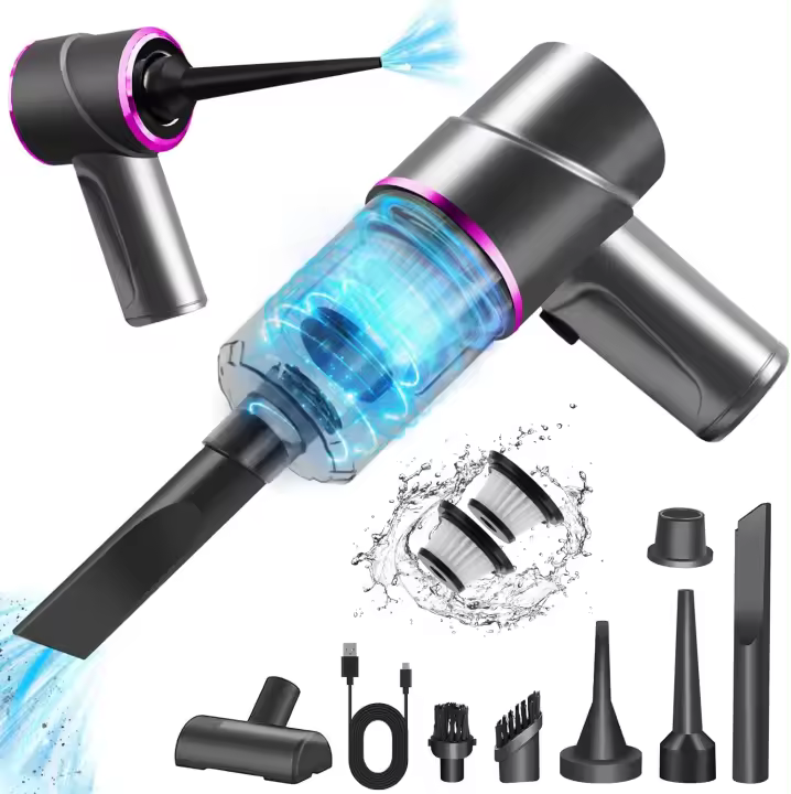 Aspirador Powerful Hand 12000Pa Aspirador de Coche 4 en 1 Mini Vacuum Cleaner USB 5000mAh Aspirador Coche Carga Rápida con 2 Filtro Lavable, Sin Cable Sin Para Coche Oficina Hogar - 1
